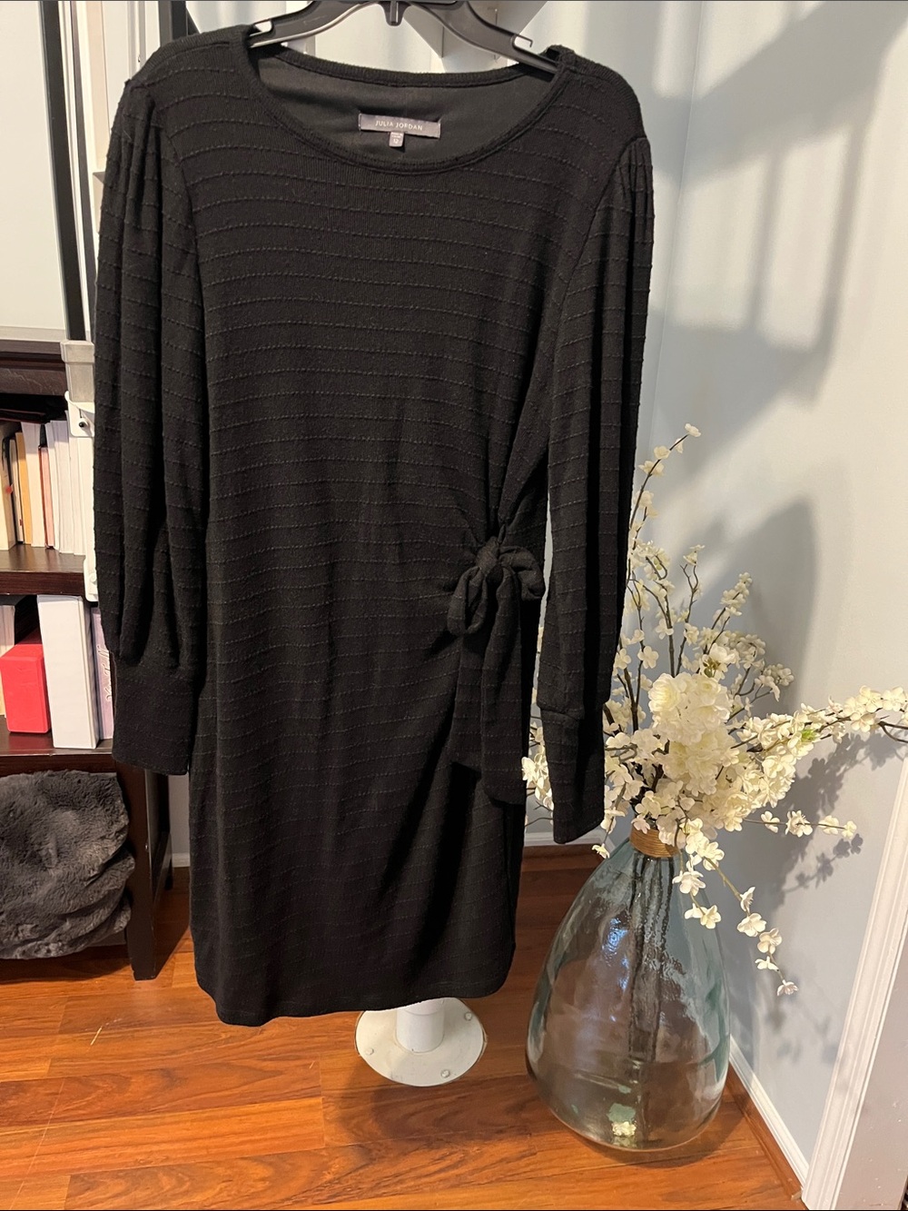 Julia Jordan Black Long, Puffy Sleeve Tie-Side Knit Dress
